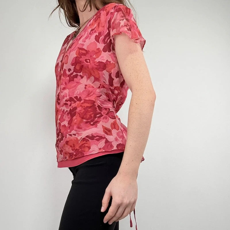floral silk watercolour print flutter blouse