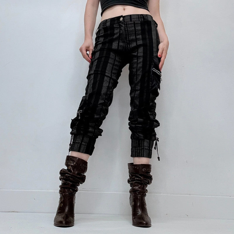 black pinstripe gathered structured cropped trousers