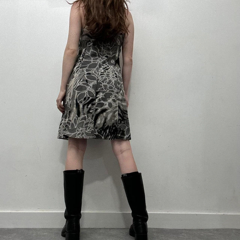 distressed black lace up dress