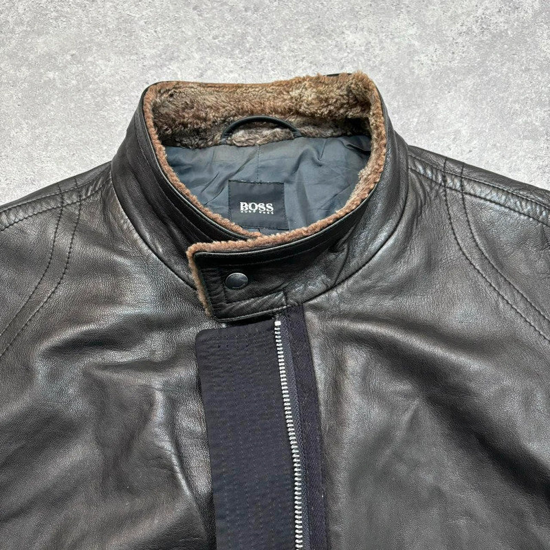 oversized black leather Aviator jacket