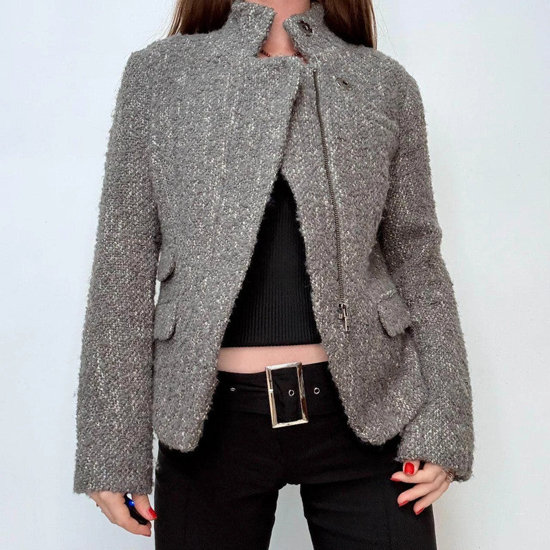 grey asymmetric preppy work blazer jacket