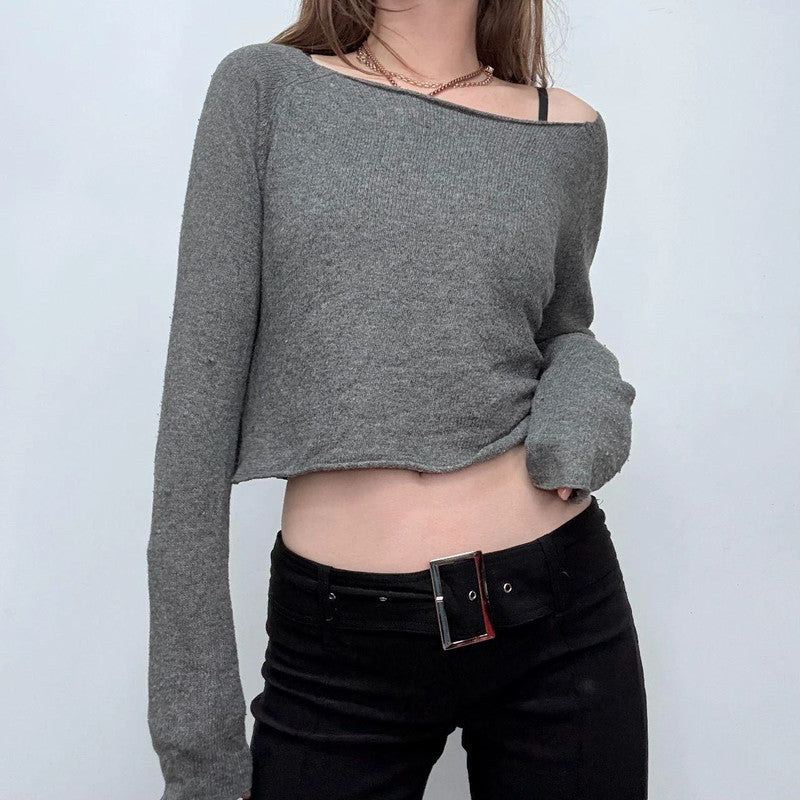 grey slash neck slouchy jumper