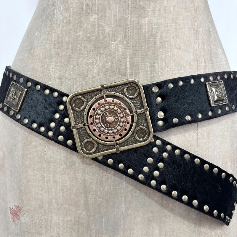 black cowhide studded western belt