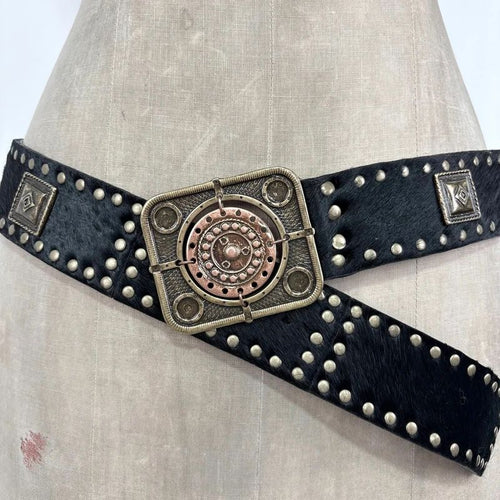 black cowhide studded western belt