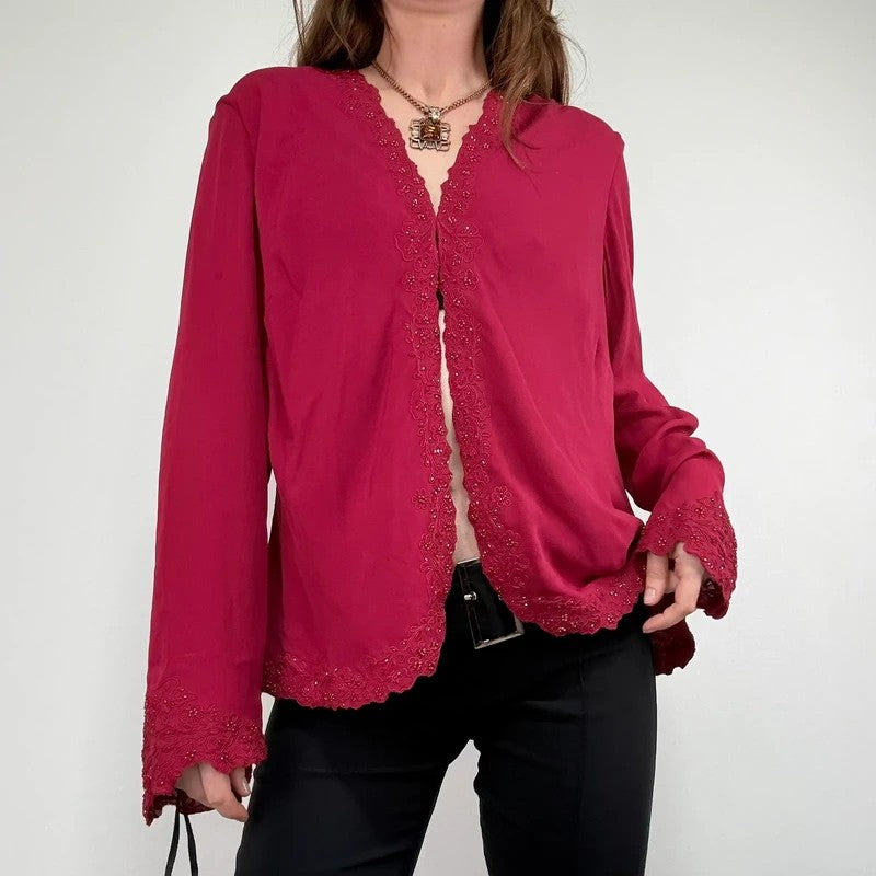 Pink silk beaded floaty embellished shirt cardi