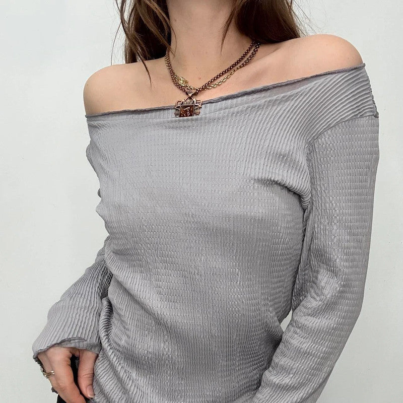 slouchy crinkle wide neck top