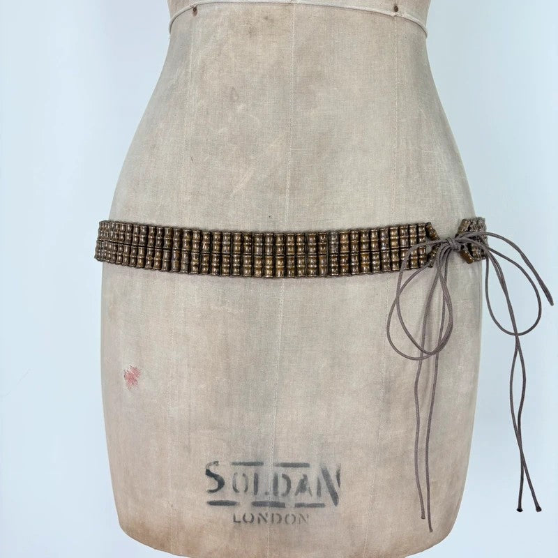 Brown beaded tie up belt