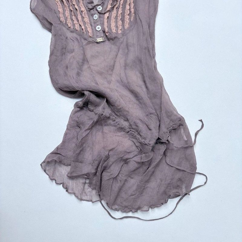 sheer brown crinkle flared miss sixty flutter vest