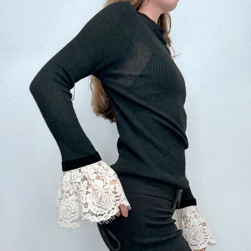black ribbed slouchy gothic lace shirt