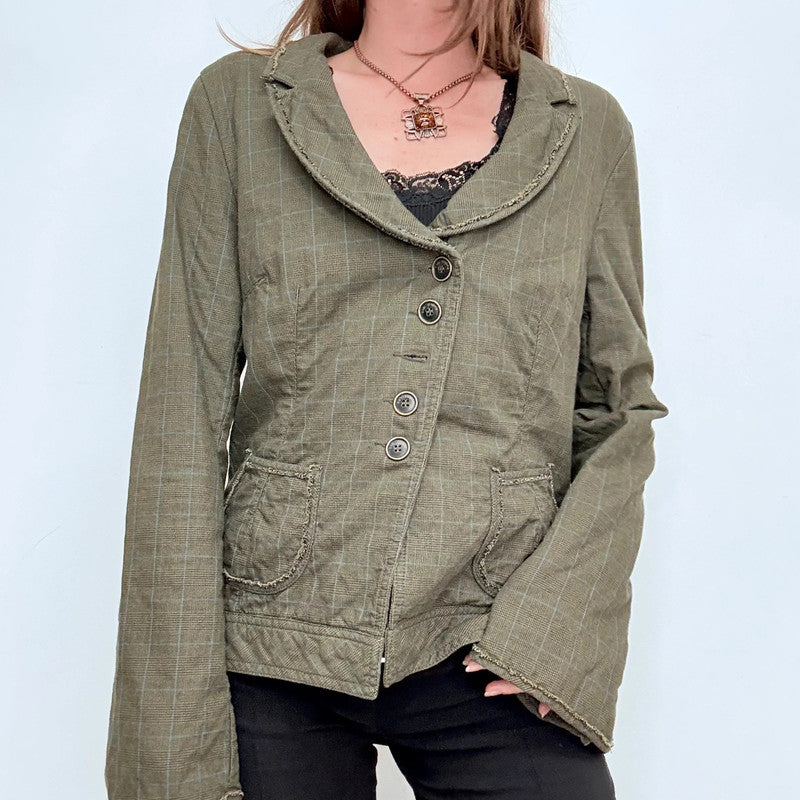 Cop Copine khaki green pinstriped flared utility jacket