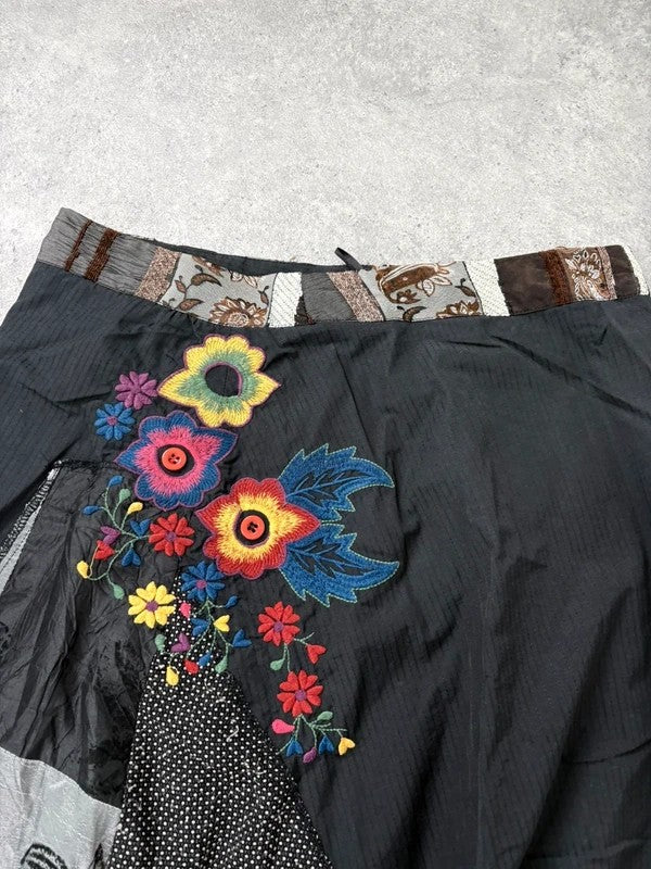 Patchwork embroidered asymmetric skirt