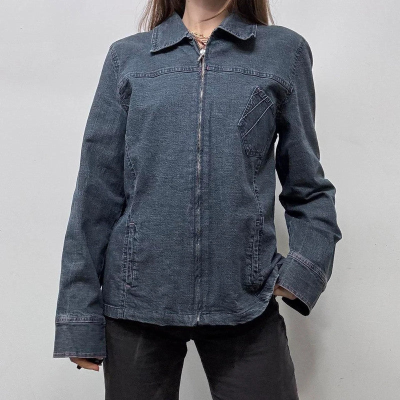 dark denim zip-up boxy jacket
