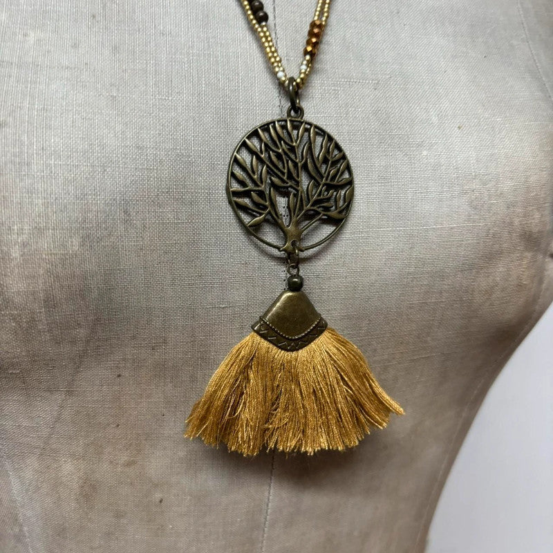 boho layered hippie tassel necklace