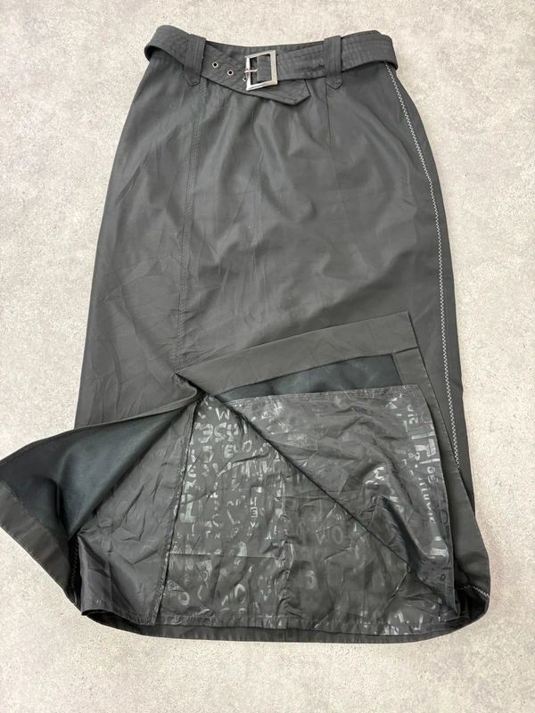 black a-line maxi belted skirt