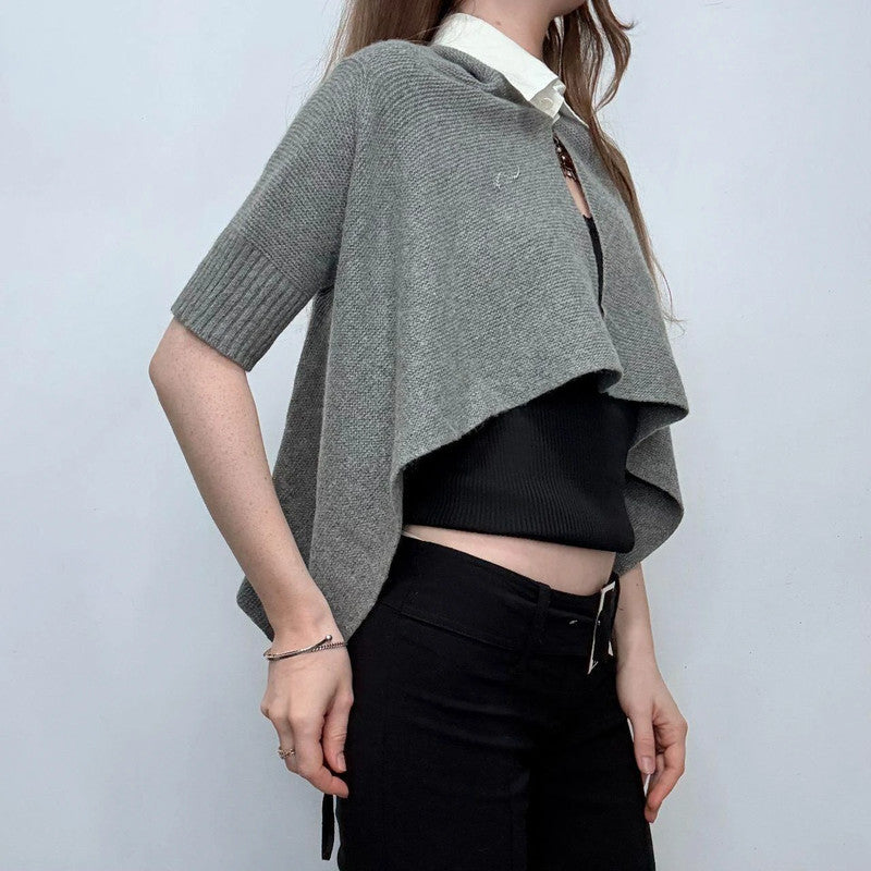 grey ribbed asymmetric flared Cop Copine cardigan