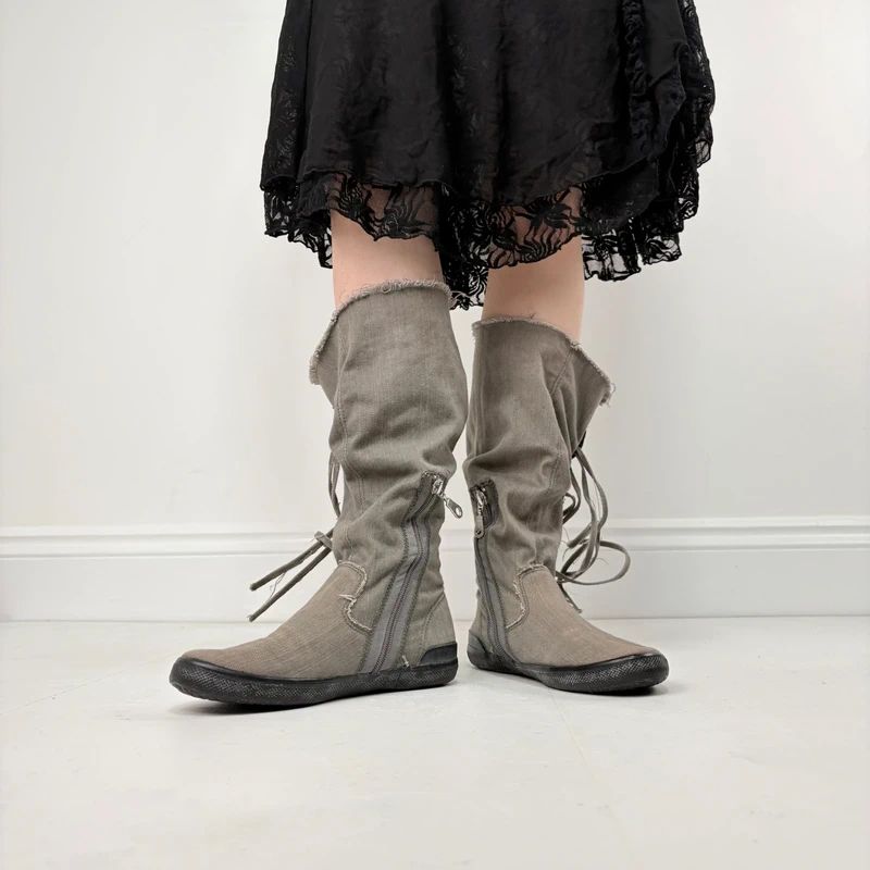 grey canvas slouchy trainer boots
