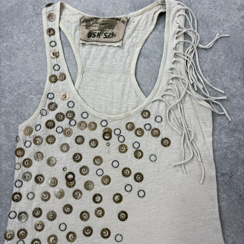 slouchy tan metal studded embelsihed vest top
