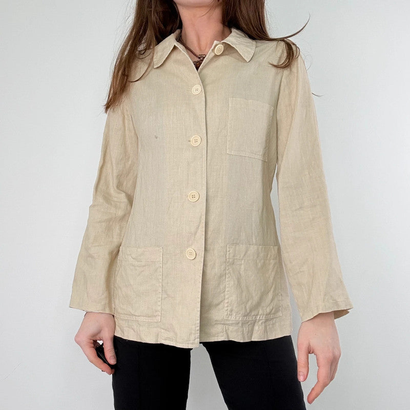 tan linen button chore jacket