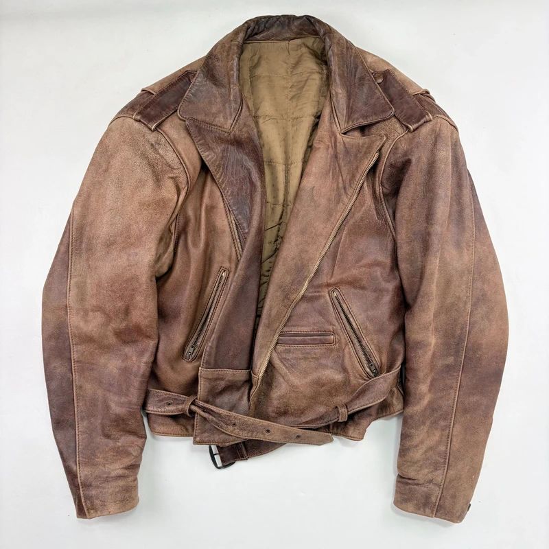 Oversized Brown leather Slouchy Biker Jacket