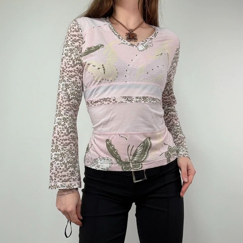 Vintage pastel pink floral long sleeve fairy t-shirt
