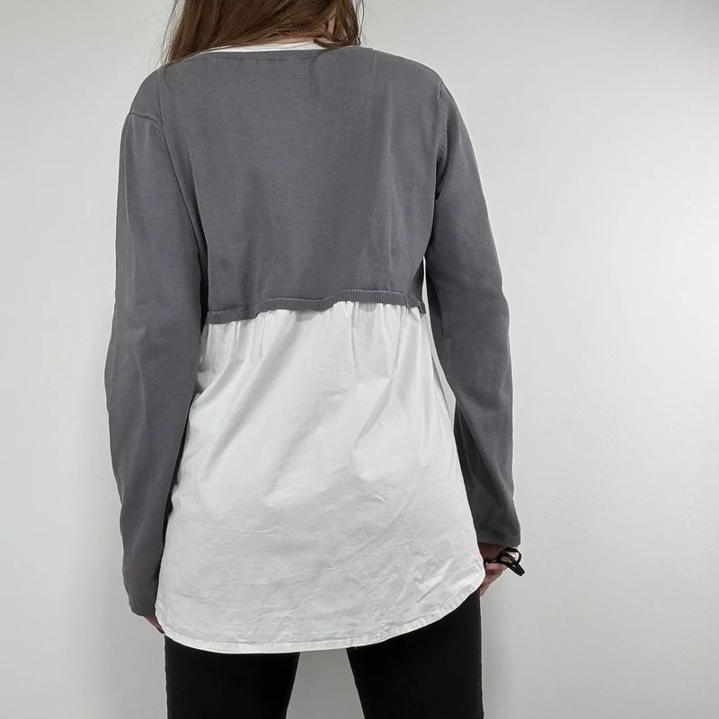 flared white shirt layered long sleeve top