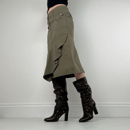 asymmetric khaki green cotton canvas skirt