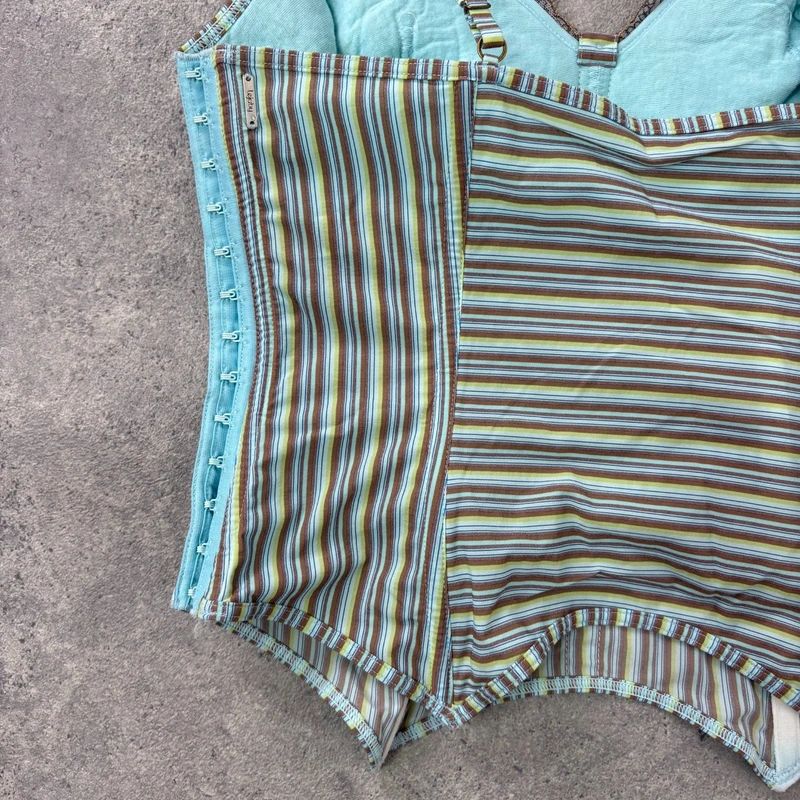 aqua blue fitted corset pinstripe fairy vest top