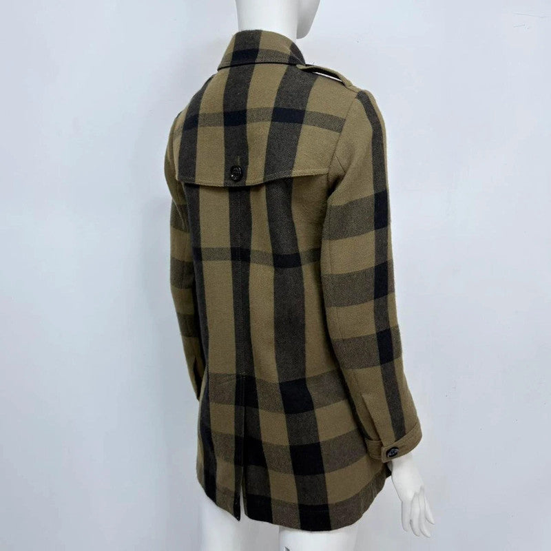 khaki Burberry tartan wool peacoat jacket