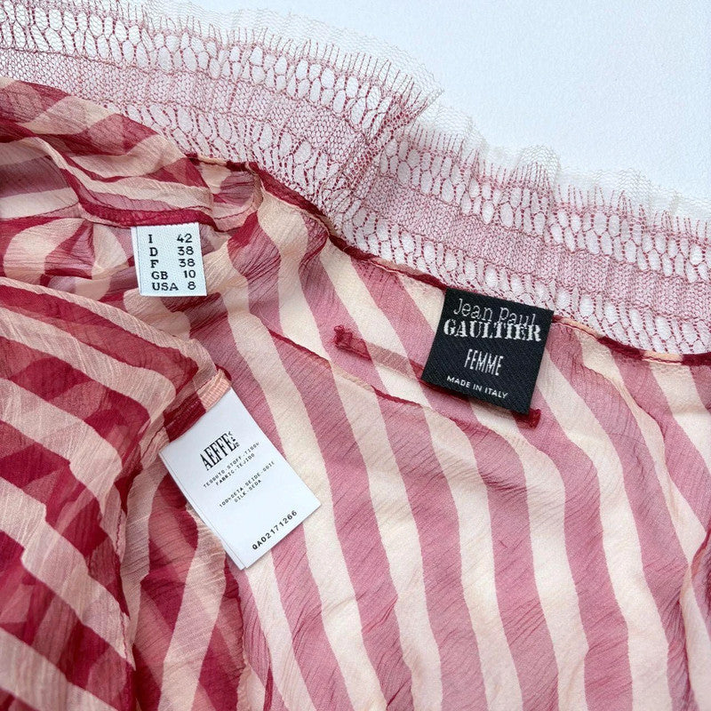Jean Paul Gaultier sheer silk pinstripe flutter shirt
