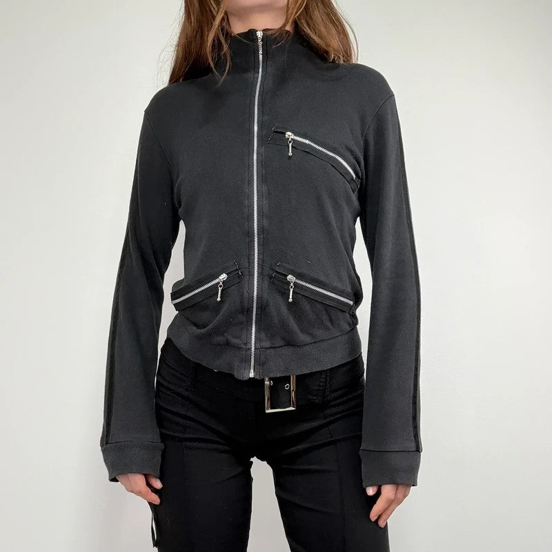 Black grunge jersey Zip-up sweater