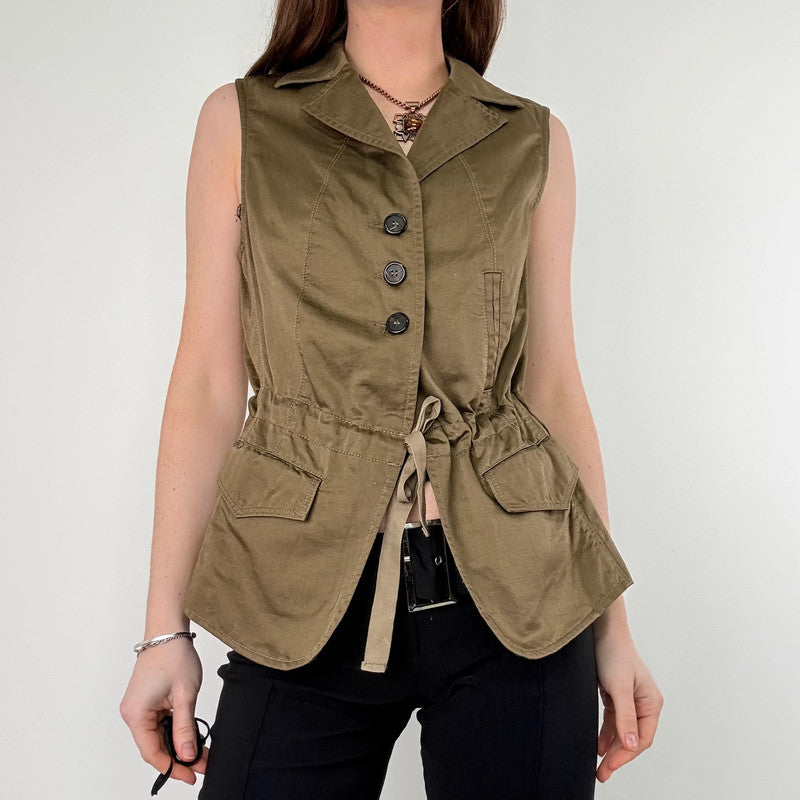 Khaki utility flared military waistcoat