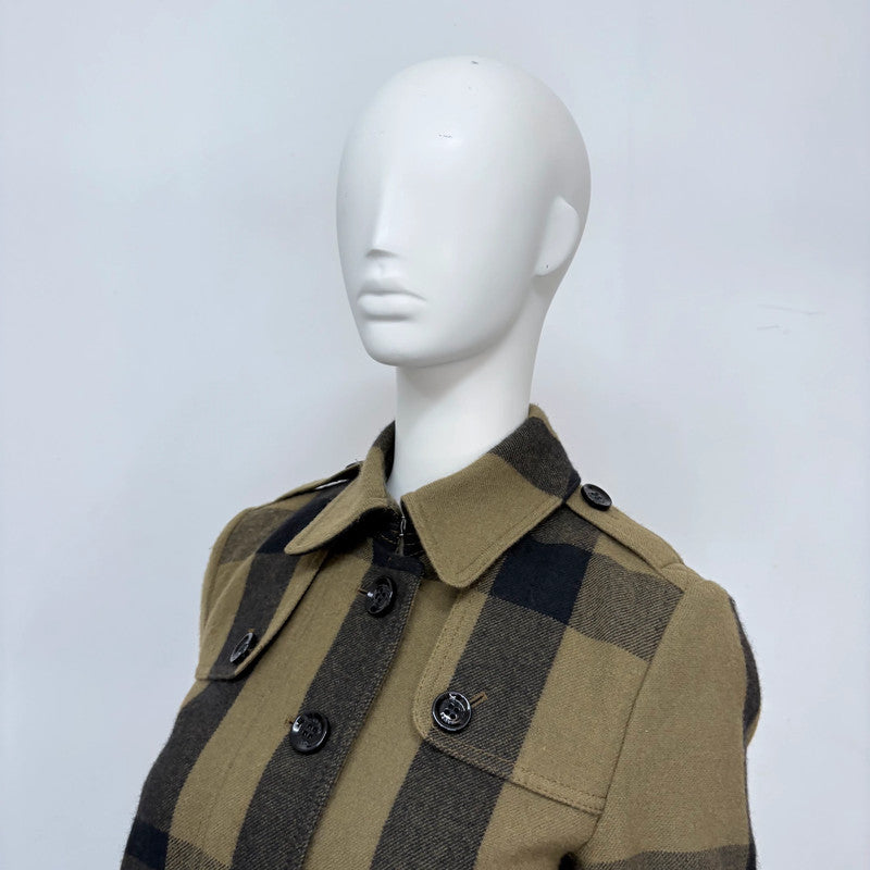 khaki Burberry tartan wool peacoat jacket