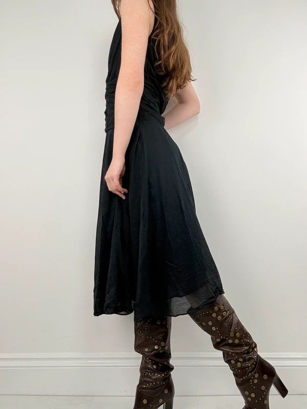 Black pleated cotton flared monsoon dress