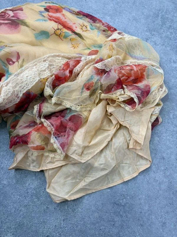 Butter yellow summer dress layered floral watercolour
