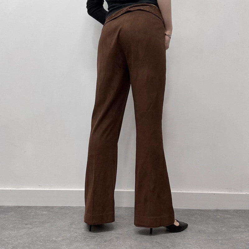 western faux suede flared trousers