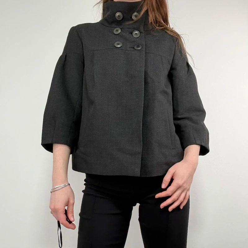 Grey structured boxy high neck jacket