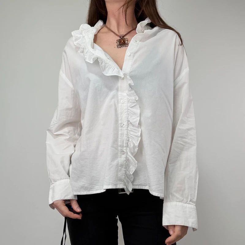 Edwardian white cotton Ruffle Coquette Shirt