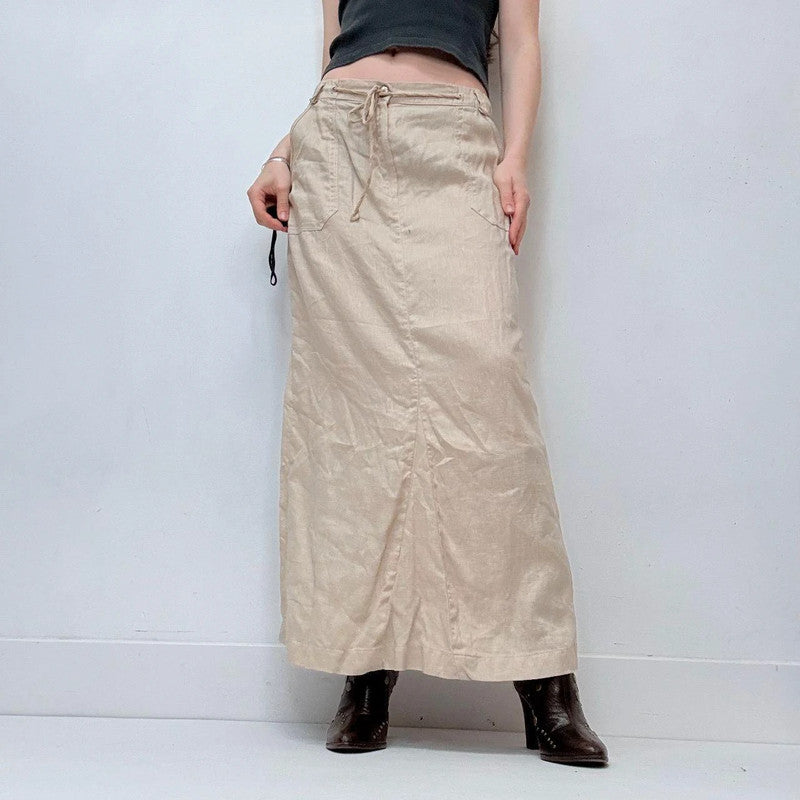 tan linen cargo maxi linen skirt