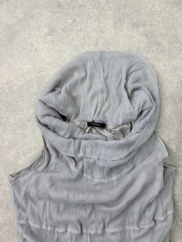 grey gathered slouchy puff midi dress