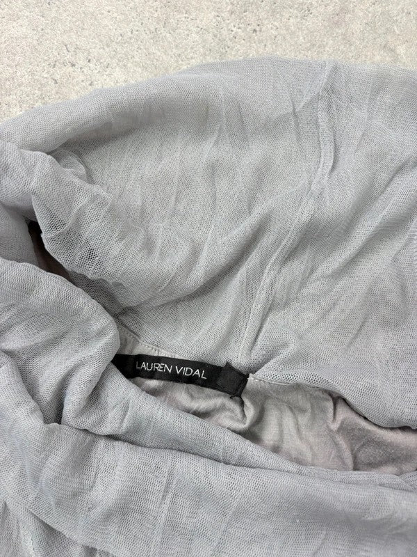 grey gathered slouchy puff midi dress