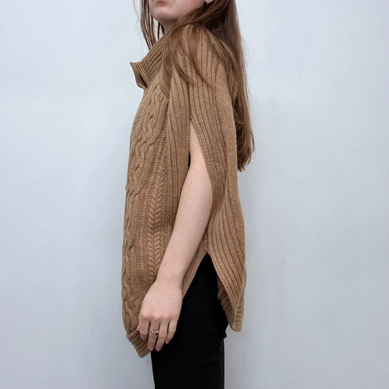 tan cable knit cape cardigan