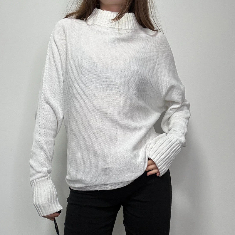 white batwing slouchy cotton knitted jumper