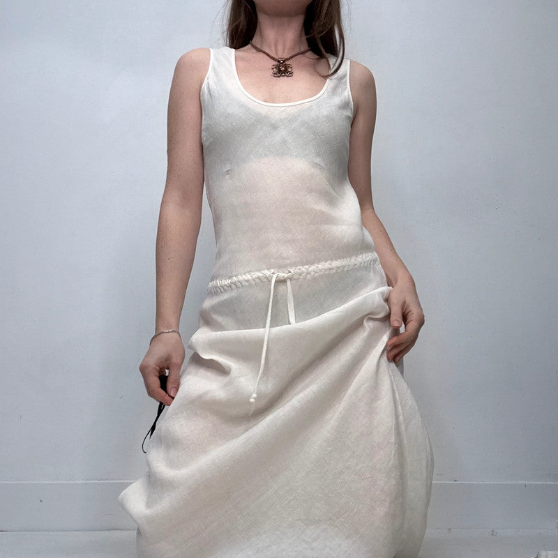 white linen drop waist dress
