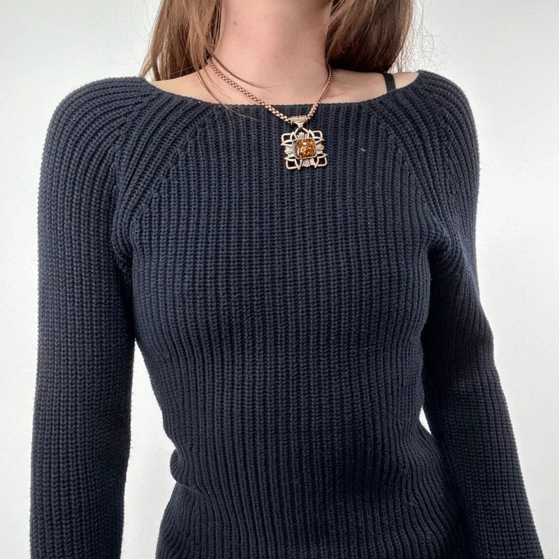 chunky navy knitted slash neck fisherman rib jumper