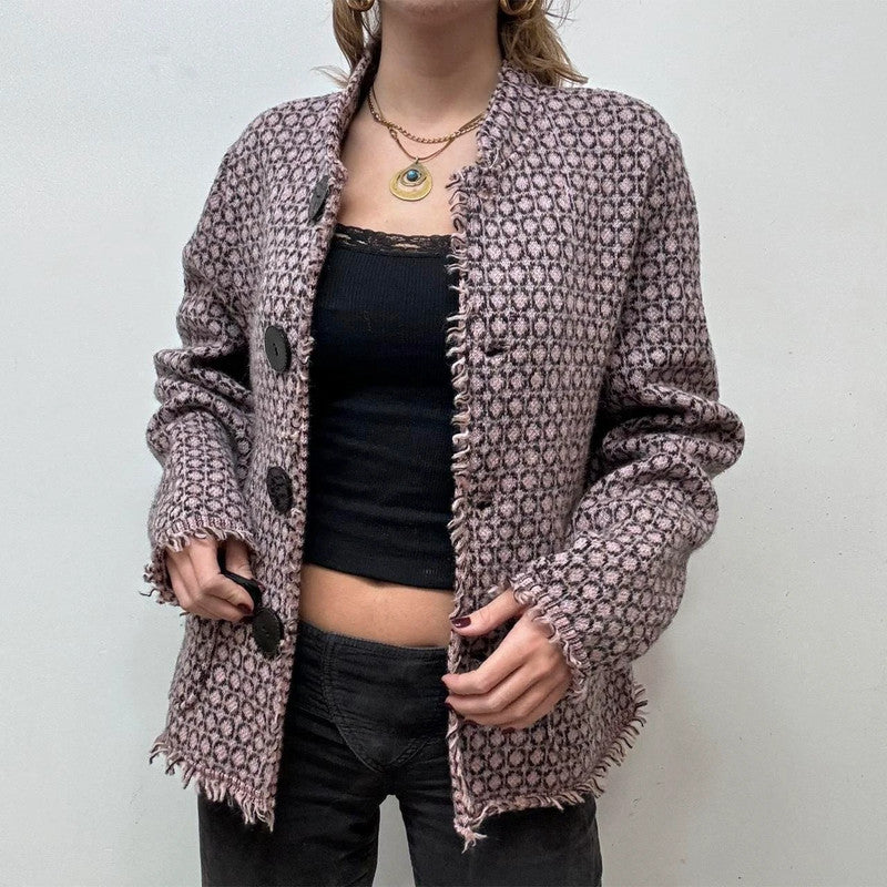 pink patterned wool cardi peacoat