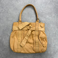 Cream yellow leather knot pleated handbag