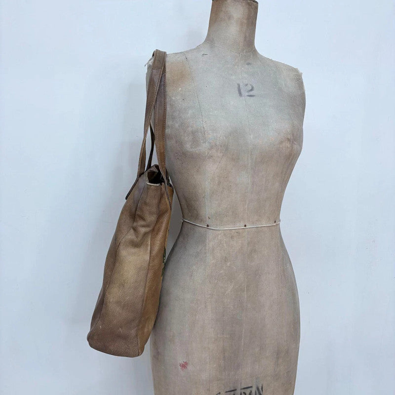 Distressed faux leather floral hand painted bag