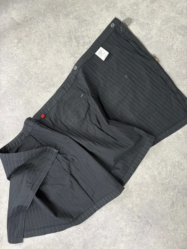 asymmetric deconstructed black pinstripe midi skirt