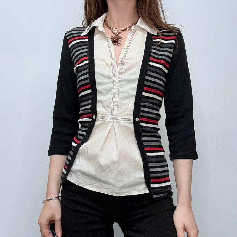 fitted striped flare shirt