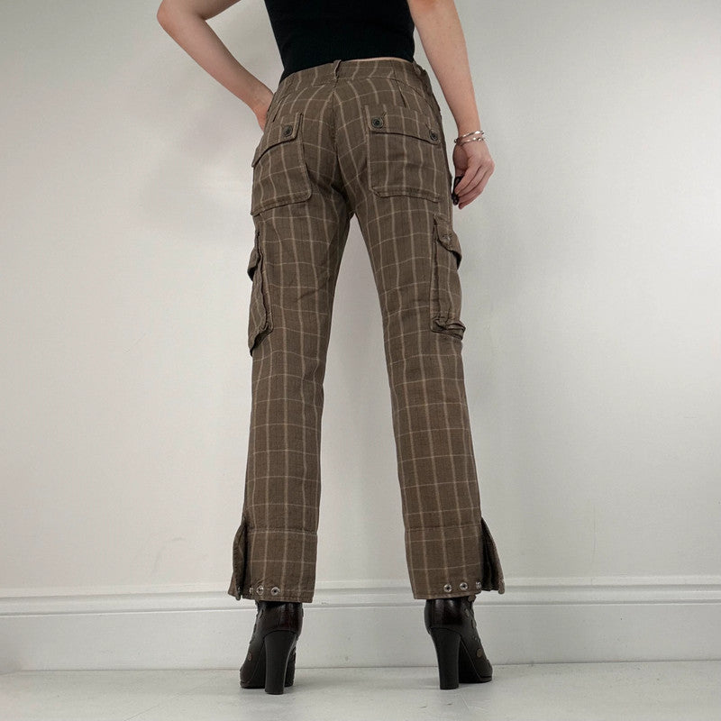 brown tartan Diesel straight leg utility trousers